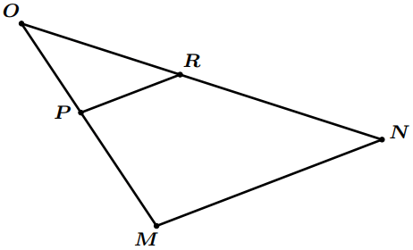 Triangle quelconque avec deux points sur les deux cotés pour appliquer le théorème de Thalès.