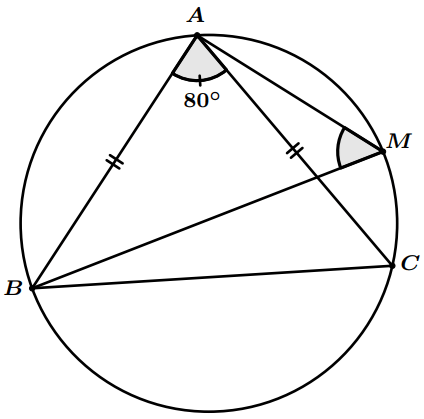 Triangle isocèle inscrit dans un cercle avec un angle donné, utilisé pour calculer un angles inscrits.