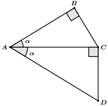 Deux triangle rectangles ayant un coté commun et un angle égal, pour calculer le cosinus d'un angle égal.