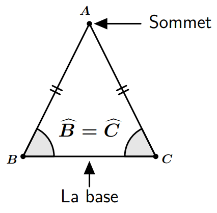 Triangle isocèle avec deux côtés de même longueur.