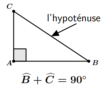 Triangle rectangle avec un angle droit de 90 degrés.